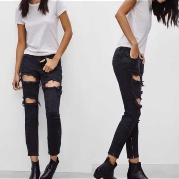 ONE TEASPOON Trashed Freebirds Zippered Ankle Black Size 25 - Picture 1 of 14